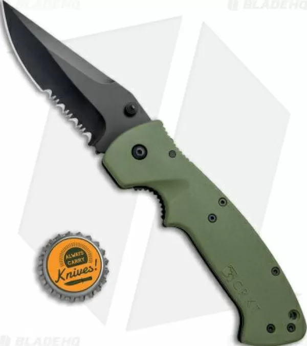 Clearance Discount Online Crkt Crawford Kasper Liner Lock Knife Od Green Zytel (3.75 Black Serr) 6783Kod Pocket Knives