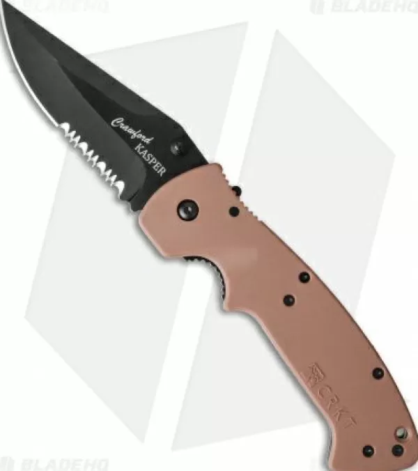 Clearance Low Price Crkt Crawford Kasper Liner Lock Knife Tan Zytel (3.75 Black Serr) 6783Db Pocket Knives