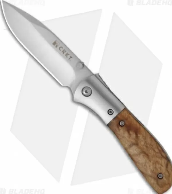 Hot Unique Crkt Carson M4-02W Knife W/ Burl Wood Handle (3.25 Satin Plain) M4-02 Spring Assisted Knives